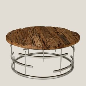 SALT LAKE RUSTIC WOOD & STAINLESS STEEL ROUND COFFEE TABLE