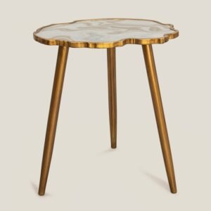 MARFIL OFF WHITE & GOLD GLASS & FIBRE SIDE TABLE