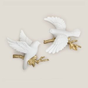 DOVE WHITE & GOLD RESIN WALL DECOR L