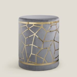 LATTICE GREY & GOLD VELVET POUFFE