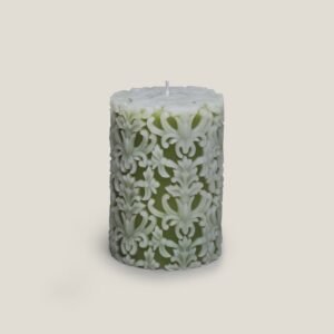 DAMASK TEXTURED GREEN WAX CANDLE