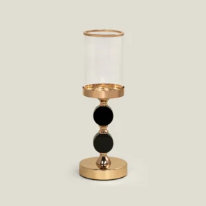SHADE GOLD & BLACK GLASS & METAL HURRICANE