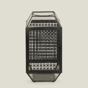 ETCHED BLACK GLASS & METAL LANTERN