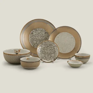 ALESSI GOLD & PLATINUM PORCELAIN DINNER SET FOR 6