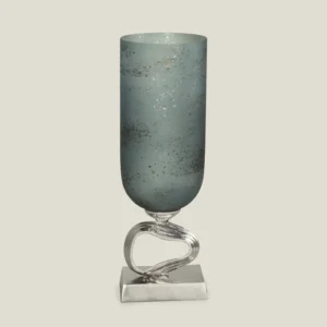 MORNING DEW BLUE GLASS & METAL HURRICANE