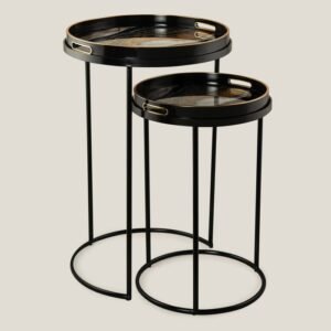 BLACK WAVES GLASS FIBRE & METAL NEST OF TABLES