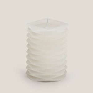 WAVES WHITE CARVED PILLAR CANDLE