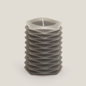 WAVES GREY CARVED PILLAR CANDLE