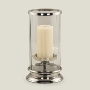 STRIA NICKEL CLEAR GLASS & STEEL HURRICANE LARGE