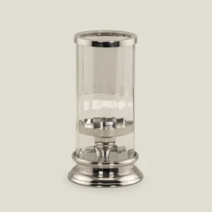 STRIA NICKEL CLEAR GLASS & STEEL HURRICANE SMALL