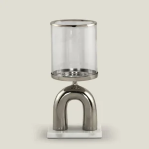 MAGNES SILVER CLEAR GLASS & METAL CANDLE HOLDER