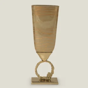 BRAZO BEIGE & GOLD METAL & GLASS HURRICANE SMALL