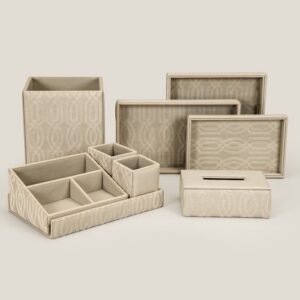 CORDIA LIGHT GREY FAUX LEATHER DESK SET