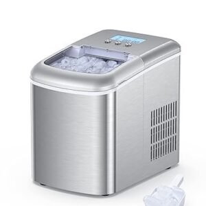 Ice Maker Countertop Machine, 9 Bullet Ice Cubes Ready in 6 Mins, 22lbs Ice Cubes in 24H, Self-Cleaning, LCD Display, 2.1L Electric Stainless Steel Ice Maker with Ice Scoop, Basket