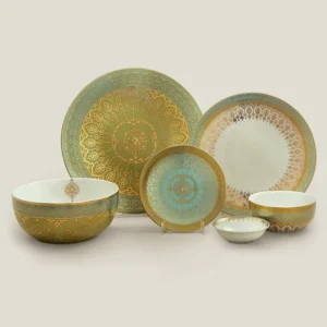 MERSIN BLUE & WHITE GOLD-LINED DINNER SET FOR 6