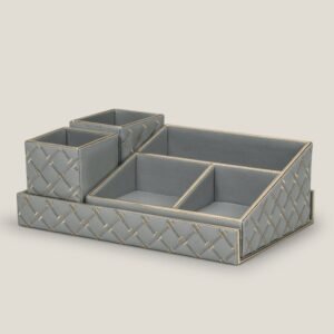 GEZI GREY & GOLD FAUX LEATHER DESK SET
