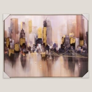CITYSCAPE GREY & GOLD FRAMED CANVAS