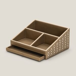 ZAHAVI ANTIQUE GOLD & BEIGE FAUX LEATHER DESK SET